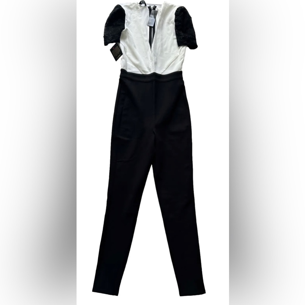 Bebe Women's US 4 Katherine Lace Blocked Jumpsuit Jet Black 15WCD900195-001 NWT